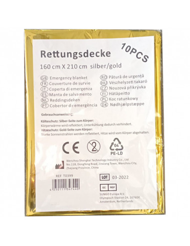 Rettungsdecke Universal 160x210cm 10er-Packung